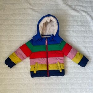 Mini Boden girls Cody Padded Winter Jacket Size 2-3Y multi rainbow